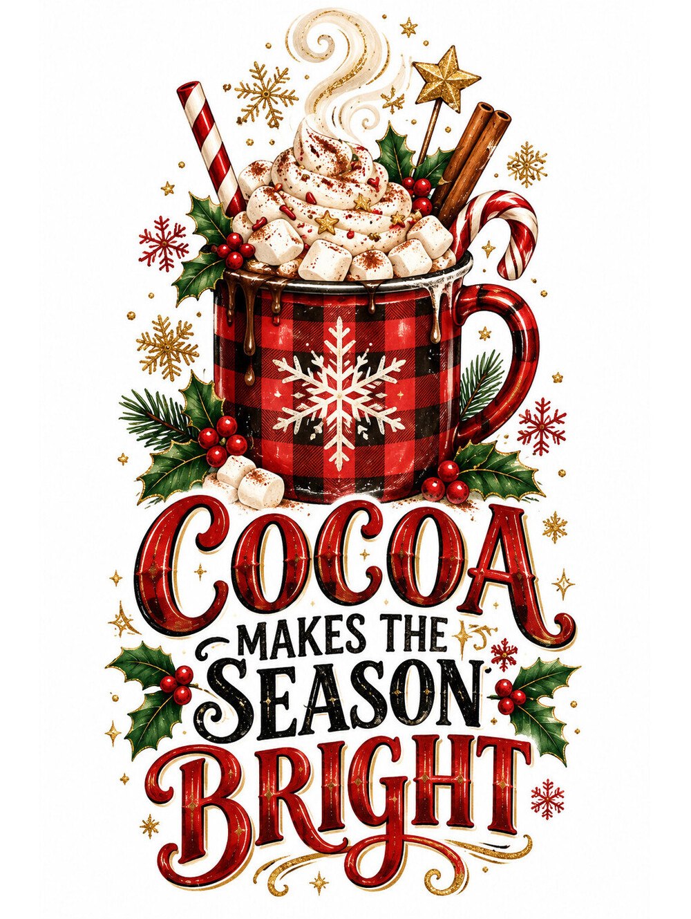 4pcs 10in Cocoa Makes the Season Bright Mug DTF Transfer Ready to Press